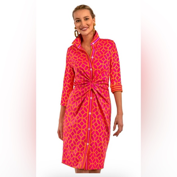 Gretchen Scott Designs Dresses & Skirts - Gretchen Scott Designs Ruched Pink and Orange Dolman Sleeve Dress